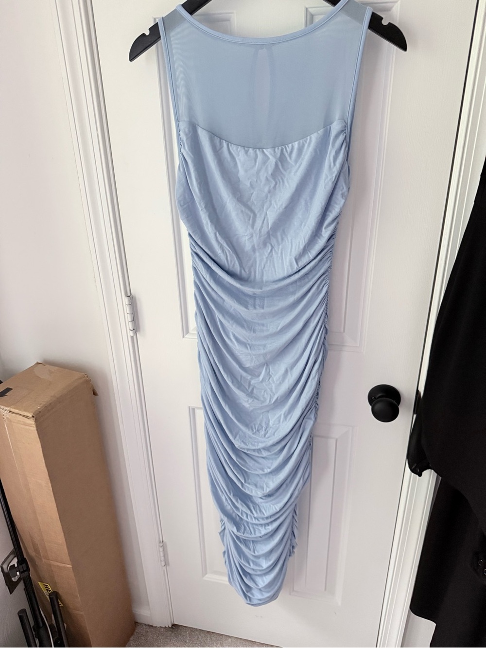 Light Blue Sleeveless Ruched Maxi Dress